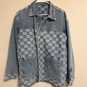 Jean Jacket Checkboard Denim with Pockets size Medium